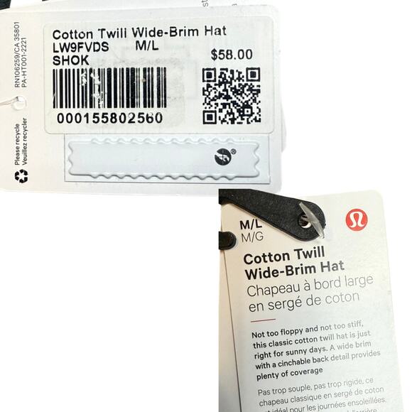 Lululemon Cotton Twill Wide-Brim Hat M/L Sheer Oak Beige Neutral Sun Hat NWT - Picture 5 of 6